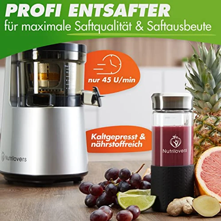 Nutrilovers NUTRI-PRESS NO.1, Slow Juicer mit 3 Sieben, sehr leise, BPA-frei, 200 W, Testsieger Saftausbeute – Bild 4