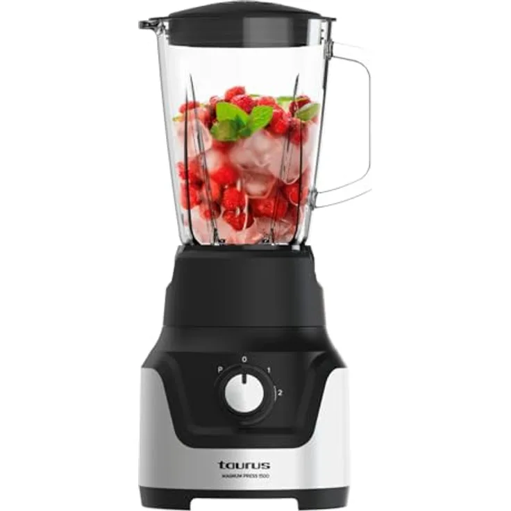 Taurus MAGNUM PRESS 1500, Tischplatten-Mixer mit 1500 W, Edelstahlklingen und 1,5-Liter-Glasbehälter, Schwarz