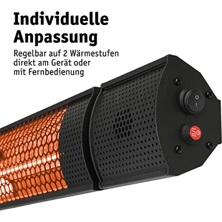 WALTER Professional Infrarot Wandheizstrahler 2000 W, Karbon-Infrarot Technik, energieeffizient & blitzschnell aufgeheizt, Terrassenheizer, 2 Heizstufen, Fernbedienung, inkl. Wandhalterung, schwarz – Bild 5