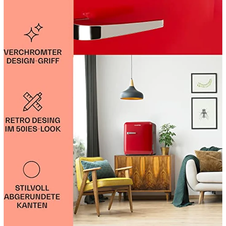 Klarstein Mini Kühlschrank für Zimmer, 48L Mini-Kühlschrank für Getränke, Snacks & Kosmetik, Leise & Retro-Design, Skincare Kühlschrank 0-10°C – Bild 3