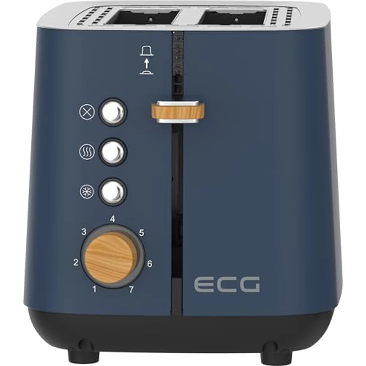 ECG ST 2768 Timber Petrol, Toaster mit 2 Fächern, 7 Intensitätsstufen, Auftau- und Warmhaltefunktion, petrolfarbenes Edelstahl-Design mit Holzelementen – Bild 5