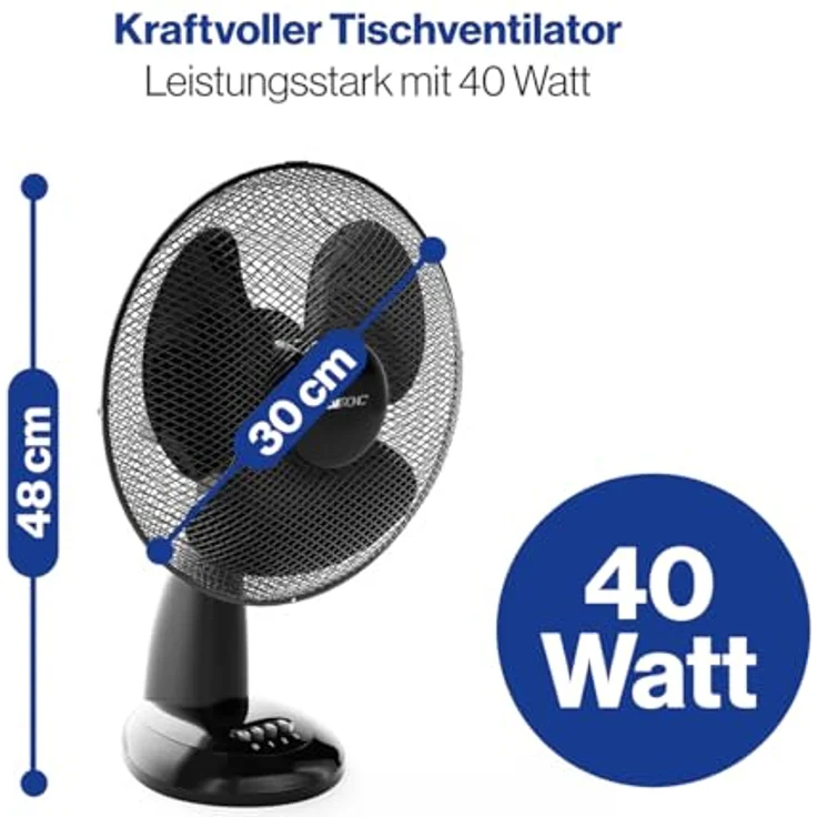 Clatronic VL 3602 Tischventilator 30 cm Durchmesser, oszillierend, 3 Geschwindigkeitsstufen, Neigungswinkel verstellbar, schwarz – Bild 6