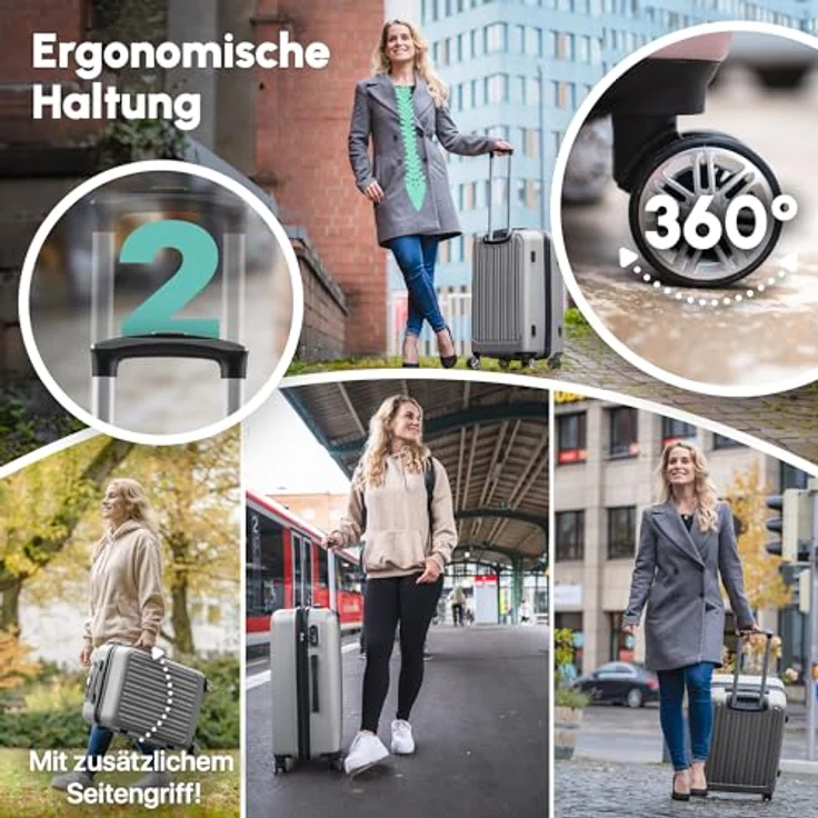 Easy Move ABS Hartschalenkoffer [ERGONOMISCH & SICHER] - Großer Trolley Koffer mit 360° Rädern, Zahlen Schloss - reisekoffer groß, hartschalenkoffer, Luggage (Pink, Set) – Bild 3