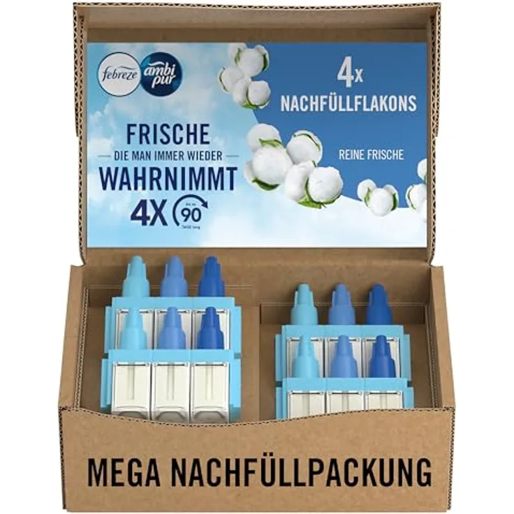 Febreze 3Volution Duftstecker Nachfüllflakon 80 ml, Reine Frische mit 3 abwechselnden Düften, geruchsneutralisierend, für bis zu 90 Tage