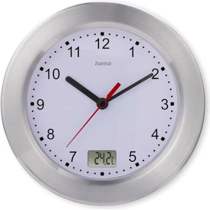 Hama Badezimmeruhr Mauritius, Silber, Saugnapf, Thermometer, geräuschloses Uhrwerk, analog, Quarz, digitale Temperaturanzeige – Bild 1