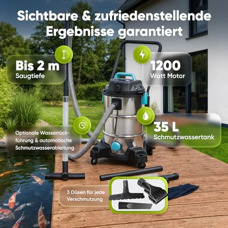 Teicher Teichsauger 1200W, Schlammsauger und Nasssauger mit 35L Behälter, Edelstahl und Kunststoff, IPX4 Schutzart – Bild 7