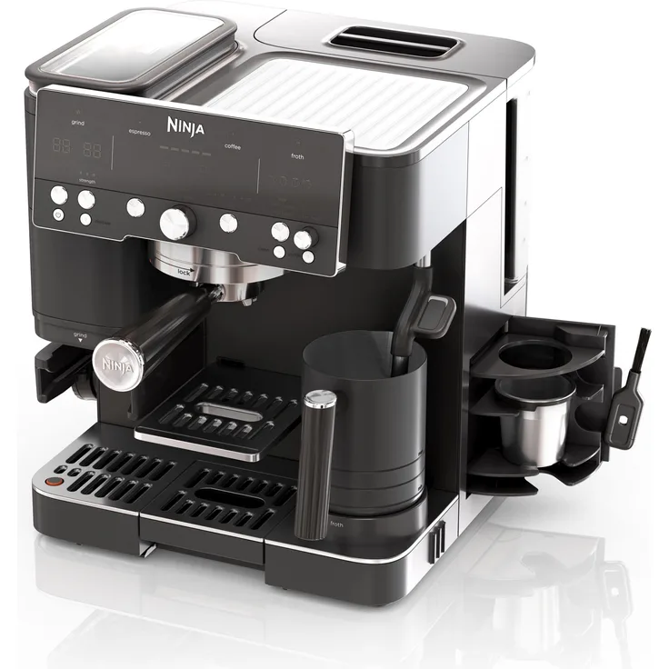 Ninja Luxe Café Premier ES601EUBK, Siebträgermaschine mit integriertem Kegelmahlwerk, Dual Froth System und automatischer Getränkeanpassung, Schwarz