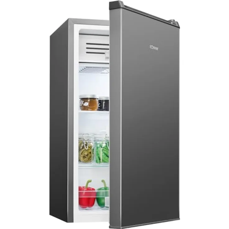 Bomann KS 7257, Kühlschrank klein mit Gefrierfach, 83L, temperaturregelbar von 0°C bis +8°C, grau, 2 Ablagen & 3 Türablagen