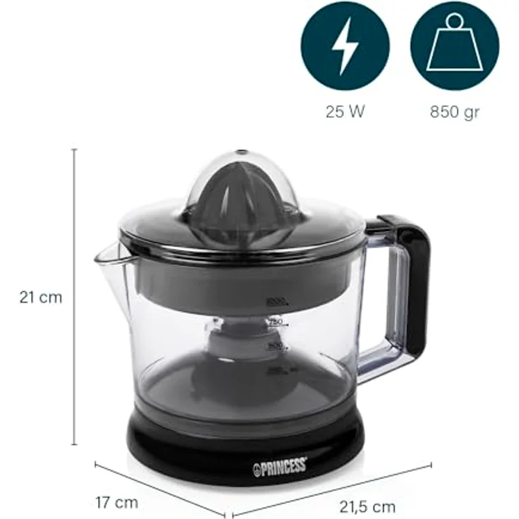Princess 01.201004.01.001 Zitruspresse Classic, schwarz, 1,0l, Kabelaufbewahrung – Bild 8