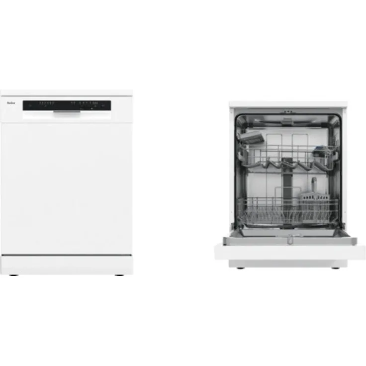 Amica GSP 543 912 W, Freistehender Geschirrspüler mit 14 Maßgedecken, Aquastopp, 6 Programmen, Weiß und Schwarz