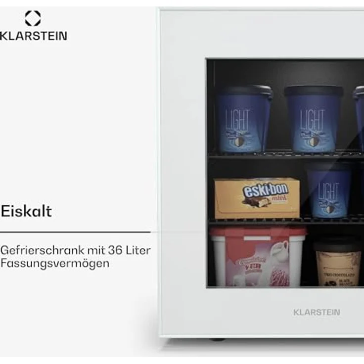 Klarstein Mini-Gefrierschrank Klein 36 L Mit Glasfront, 5-Stufen-Thermostat - Schwarzer Kompakter Tiefkühlschrank Für Büro, Wohnung, Studentenwohnheim – Bild 2
