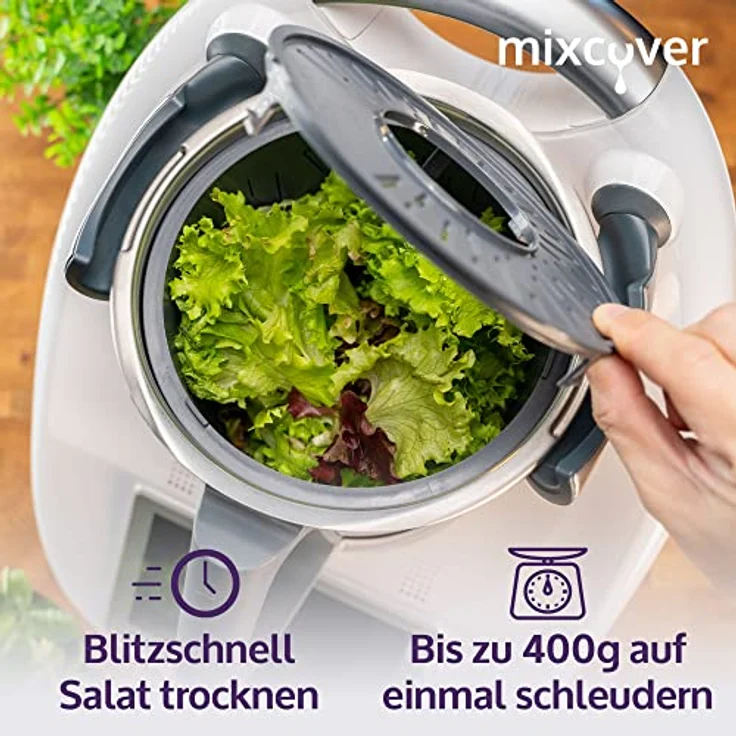 mixcover verbesserte Version Salatschleuder mit Ebook Rezeptheft kompatibel mit Thermomix TM6 TM5 – waschen und trocknen von Salat – Salattrockner - auch zum Kochen geeignet – Bild 2