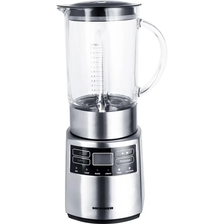Heinner HBL-1000XMC Tischplatten-Mixer mit 1,5 l Glas-Schüssel, 1000 W, Pulsfunktion, Edelstahl