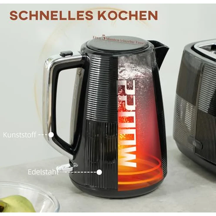 HOMCOM Toaster 1.7 L, 2200 W mit automatischer Zentrierung und Krümelfach, Schwarz – Bild 3