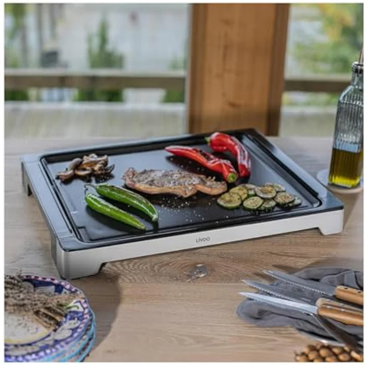 Livoo Plancha XXL, Tischgrill mit 2000 W, Antihaftbeschichtung und abnehmbarem Thermostat, Schwarz – Bild 2