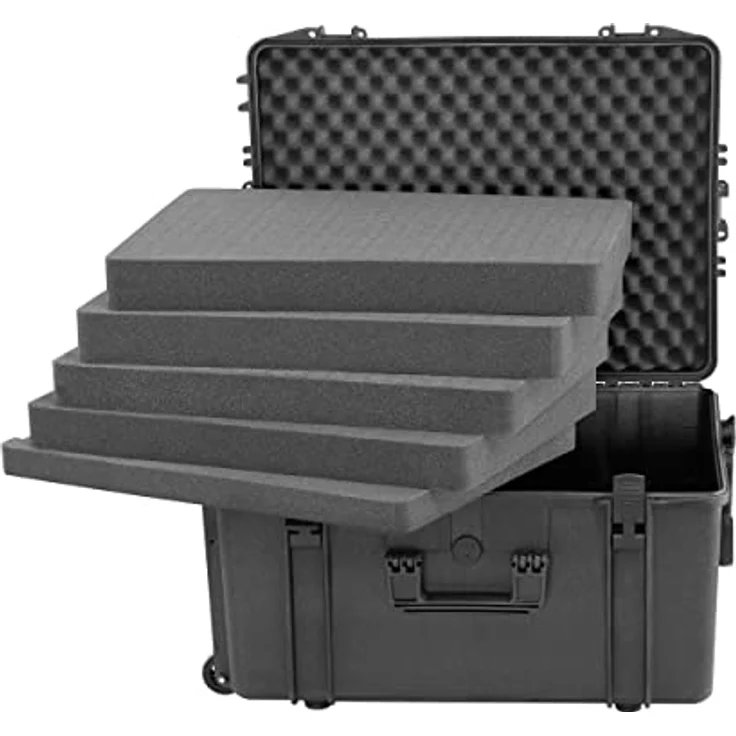TomCase Outdoor Case mit Trolley, 62x46x34 cm, großer wasserdichter Koffer mit Schaumstoffeinlage aus Würfelschaum, Hardcase, Fotokoffer, Kamerakoffer, Transportkoffer (Schwarz) – Bild 3