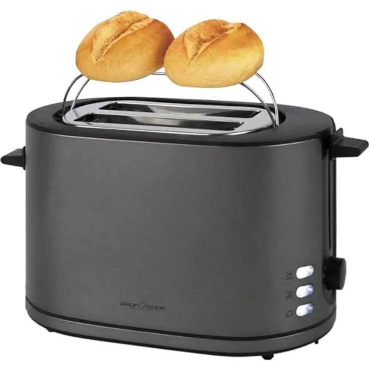 ProfiCook® PC TA 1291, 2-Scheiben-Toaster mit Brötchenaufsatz, mattes Edelstahlgehäuse, 900W, extra breite Toastschlitze, Auftau-Funktion