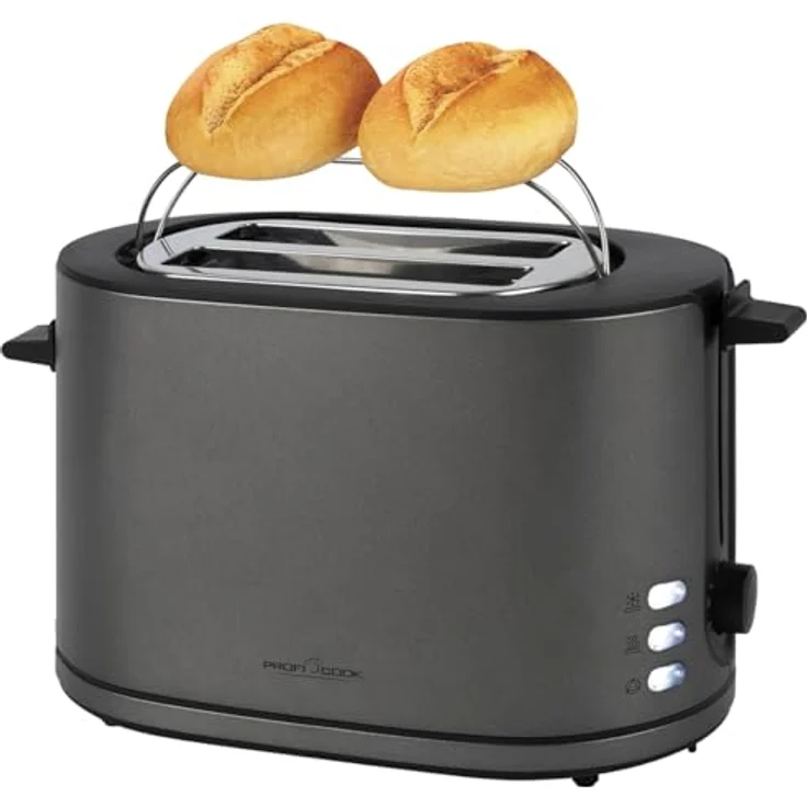 ProfiCook® PC TA 1291, 2-Scheiben-Toaster mit Brötchenaufsatz, mattes Edelstahlgehäuse, 900W, extra breite Toastschlitze, Auftau-Funktion – Bild 1