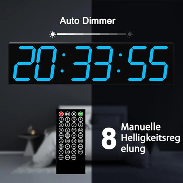 CHKOSDA Digitale Wanduhr, übergroße LED-Digitaluhr mit Auto-Dimmer, 27 Zoll Countdown-Timer und Fernbedienung, Eisblau – Bild 3