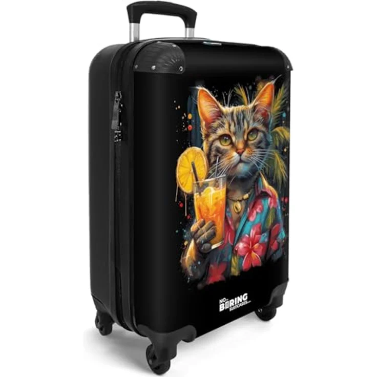 NoBoringSuitcases.com Hartschalen-Trolley Katze im tropischen Streetart-Stil 55x35x20cm, 4 Rollen, Reisetasche mit Rollen, Koffer Handgepäck Flugzeug, bunt – Bild 2