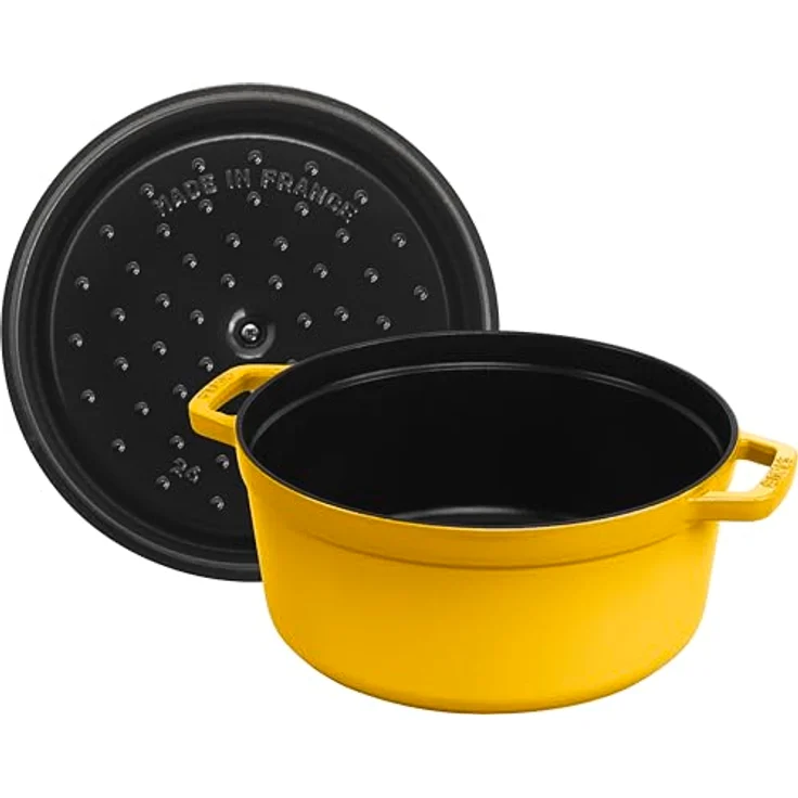 STAUB Gusseisen Bräter/Cocotte, Rund 26 cm, 5,25 L, Aromaregen Funktion, Made in France, Citron, Gelb – Bild 4