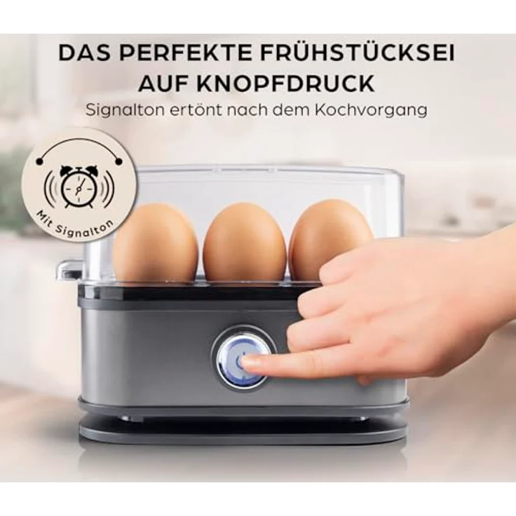 GOURMETmaxx Eierkocher für 6 Eier, elektrisch mit 3 Härtegraden, Anthrazit, inkl. Eierstecher und spülmaschinenfesten Teilen – Bild 2