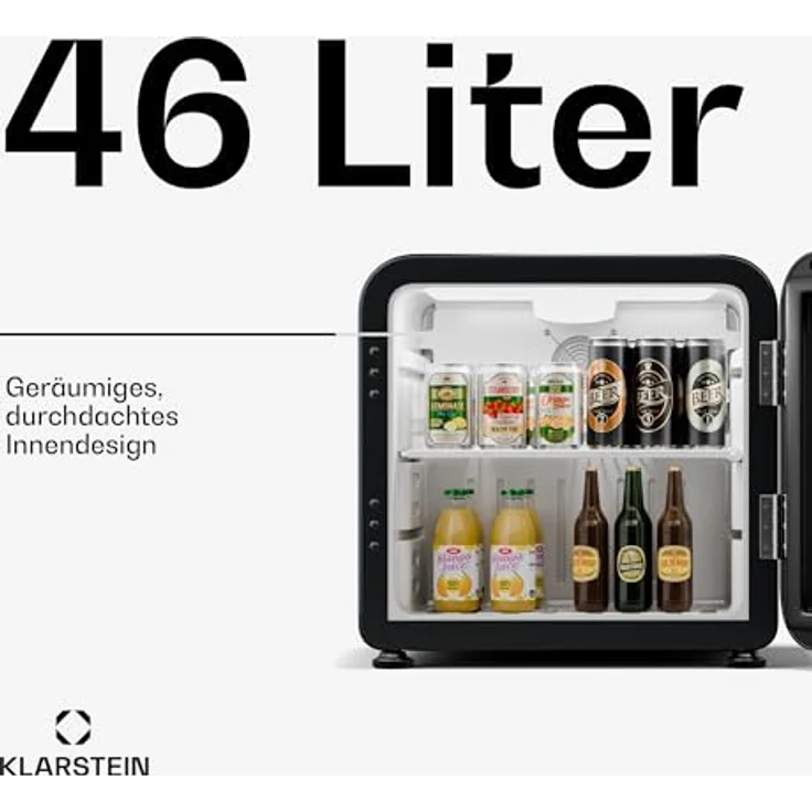 Klarstein Audrey Evo Getränkekühlschrank, 46 Liter, mit Glastür, retro schwarz, energieeffizient Klasse C – Bild 2