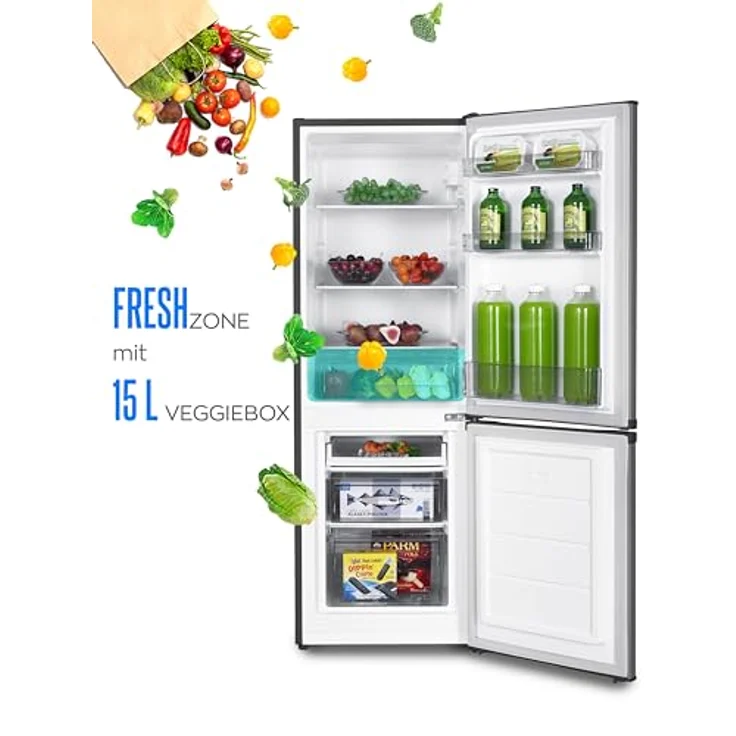 Heinrich´s Kühlgefrierkombination 173L, LED Beleuchtung, leise 40dB, große Tiefkühlboxen, 7 Temperaturstufen, Heinrich´s(inox) – Bild 3