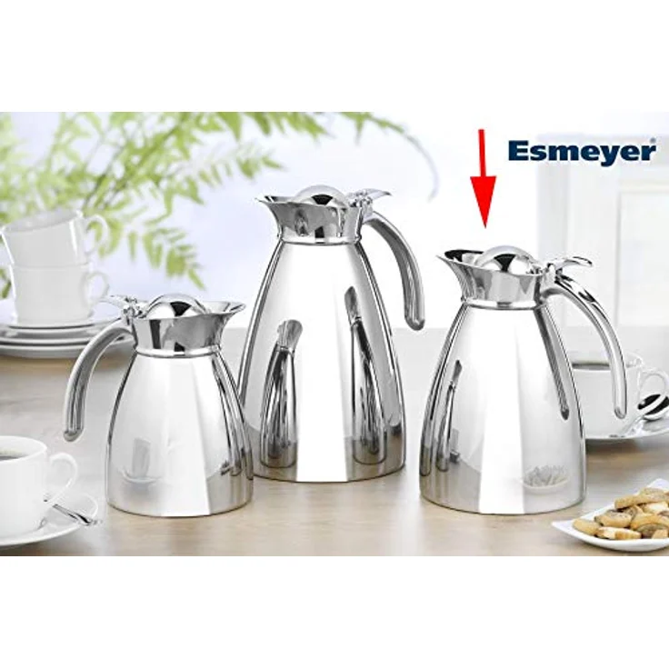 Esmeyer EMPIRE Isolierkanne aus Edelstahl 18/10, doppelwandig, unzerbrechlich, ca. 1,0 Liter, spülmaschinenfest, silberfarben – Bild 2