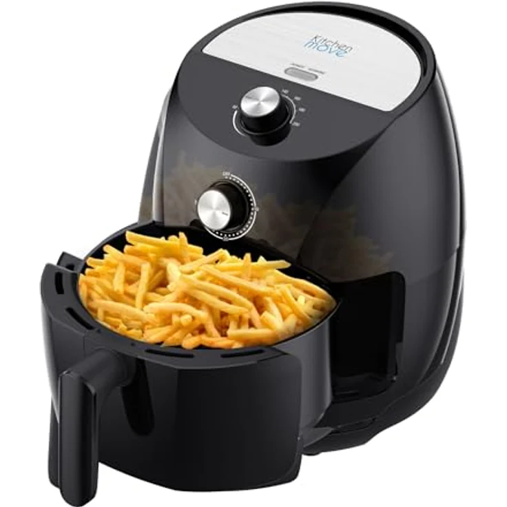 Kitchen Move Elektrische Heißluftfritteuse 3,5 l Tornado 1400 W schnell in einer Taste mit Timer mit Kochtipp, 3,5 Liter, Schwarz – Bild 2