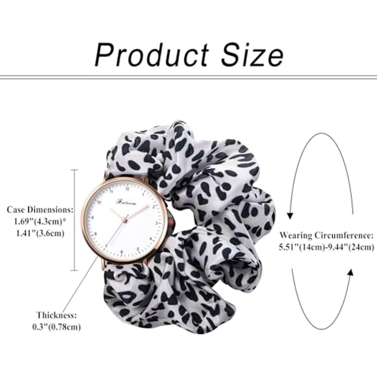 JewelryWe Damenuhr Elastisch Haarband Uhr, Schwarz Weiß Leopardenmuster, Analog Quarz Armbanduhr mit Haargummi Stretch Armband, Multifunktionale Lässige Uhr für Frauen und Mädchen – Bild 4