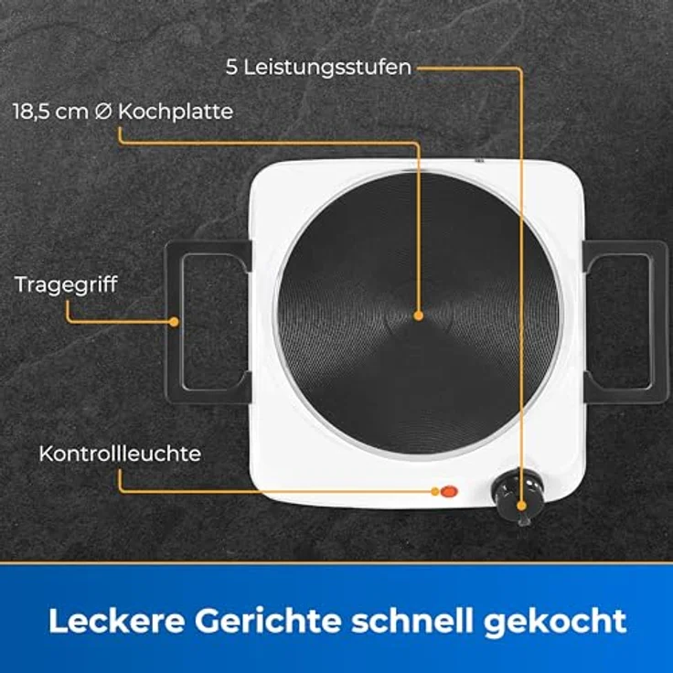 Exquisit Kochplatte KP 3102 we | Massekochfeld | 1 Platte | Leistung 1500 Watt | weiß – Bild 2