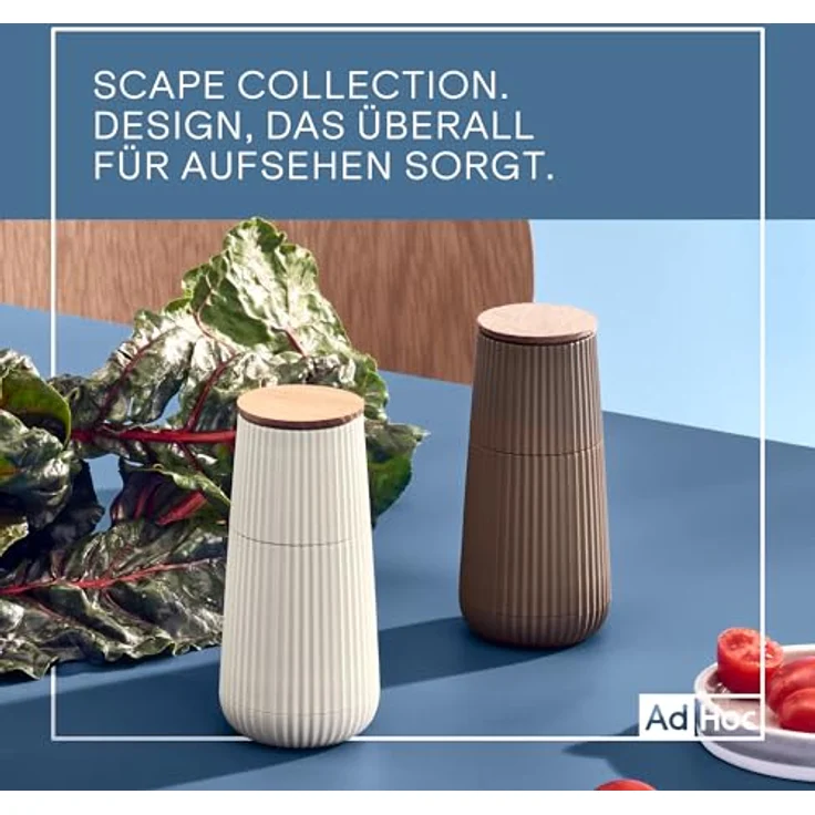 AdHoc Salz-/Pfeffermühle Scape, 2er Set manuell, hochwertiges Keramikmahlwerk, exklusives Relief-Design, 12,3 cm hoch – Bild 6