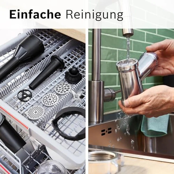 BOSCH Fleischwolf Serie 6 MFWS682B, 3,5kg/Min., Zitruspresse, Raspel, Wurststopfer, 500 W, 2 Lochscheiben (3&8mm), 10 J Motorgarantie, Planetengetriebe, schwarz – Bild 8