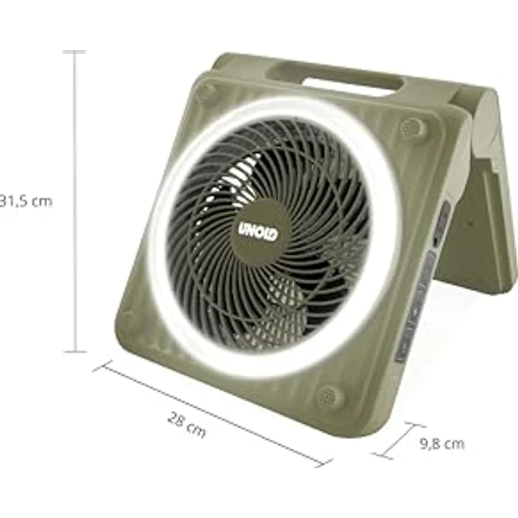 Unold Solarventilator Camping 86516, Akku-Solar-Ventilator mit 5 Geschwindigkeitsstufen, 5000-mAh Powerbank und IPX4 Spritzwasserschutz, Grün – Bild 2