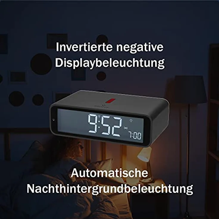 TFA Dostmann Twist Funkwecker, 60.2560.10, um 180° drehbares Display, Weckalarm mit Snooze-Funktion, Hintergrundbeleuchtung, anthrazit – Bild 2
