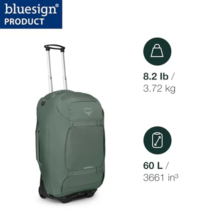 Osprey Sojourn 60, Trolley-Rucksack aus recyceltem Nylon, grün, (60 l) mit übergroßen Rollen und intelligenten Staufächern – Bild 2