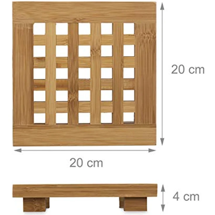 Relaxdays Untersetzer 2er Set quadratisch Bambus, Topfuntersetzer aus Holz für Töpfe, Pfannen, Teller, abwischbar, HBT ca. 4 x 20 x 20 cm, natur – Bild 2
