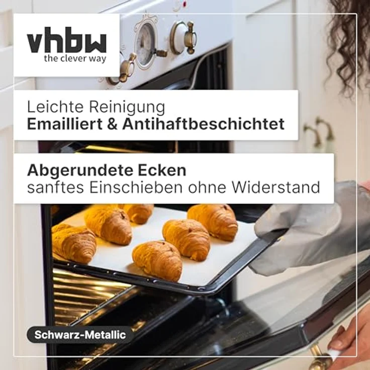VHBW Backblech kompatibel mit Siemens HB676G0S1/28, HB676GBS1/01, HB676GBS1/05, HB676GBS1/35, HB678GBS6/05 - 45,8 x 36,5 x 4 cm, antihaftbeschichtet, emailliert, schwarz, spülmaschinenfest – Bild 3