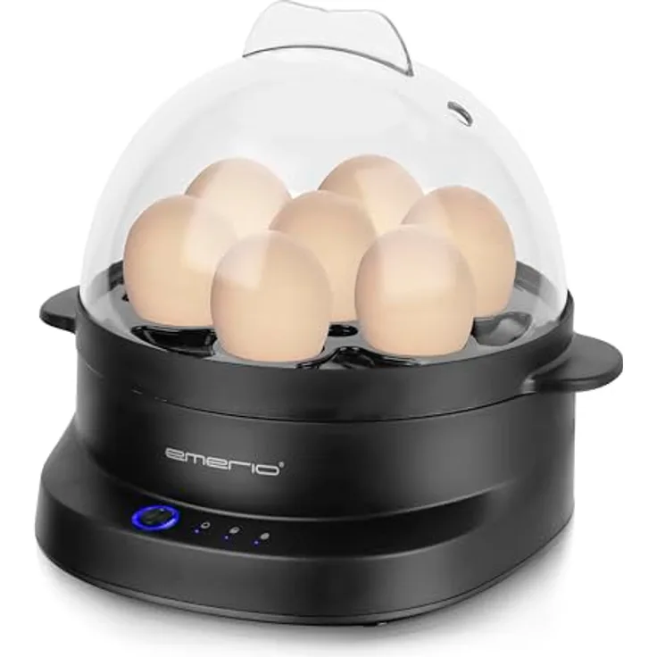 Emerio EB-131811.1 Automatischer Eierkocher mit Garpunktanzeige in 8 Sprachen, kocht 3 Garstufen für 7 Eier, BPA-frei