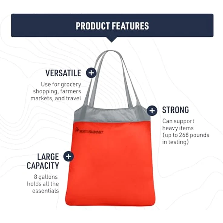 Sea To Summit Ultra-Sil Shopping Bag, kompakte Einkaufstasche mit 30 Litern Volumen, wasserabweisend, orange – Bild 4