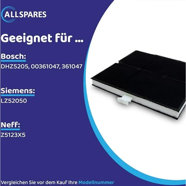Aktivkohlefilter Dunstabzugshaube für Bosch Siemens Neff Constructa 361047 00361047 DHZ5135 LZ51350 Z5117X5 Filter 258 x 226 x 23 mm – Bild 7