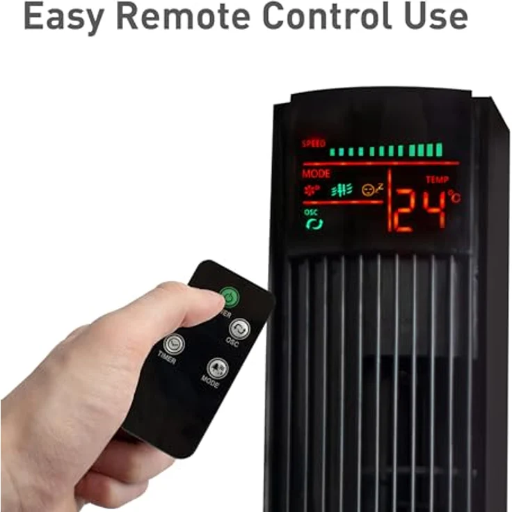 Turmventilator mit Fernbedienung, Timer | Standventilator Schwarz | CoolBreeze 12000 - Leise 45 Watt | Fan Stand Ventilator 3 Stufen | Lüfter Windmaschine | für Schlafzimmer, Büro | von SUNTEC – Bild 5