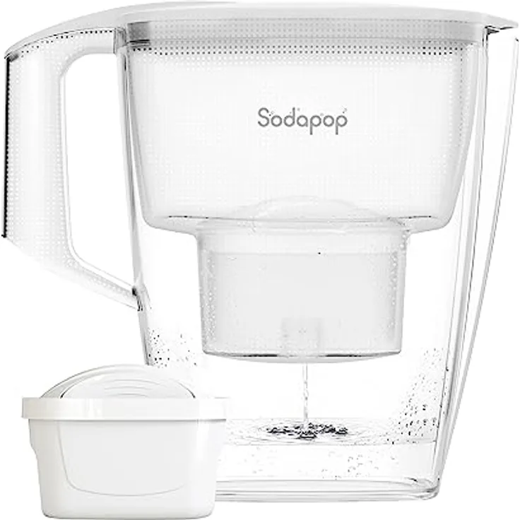 Sodapop Wasserfilter-Kanne Selina weiß inkl. 1x Filterkartuschen, 3L Kapazität, BRITA®* kompatibel, spülmaschinengeeignet