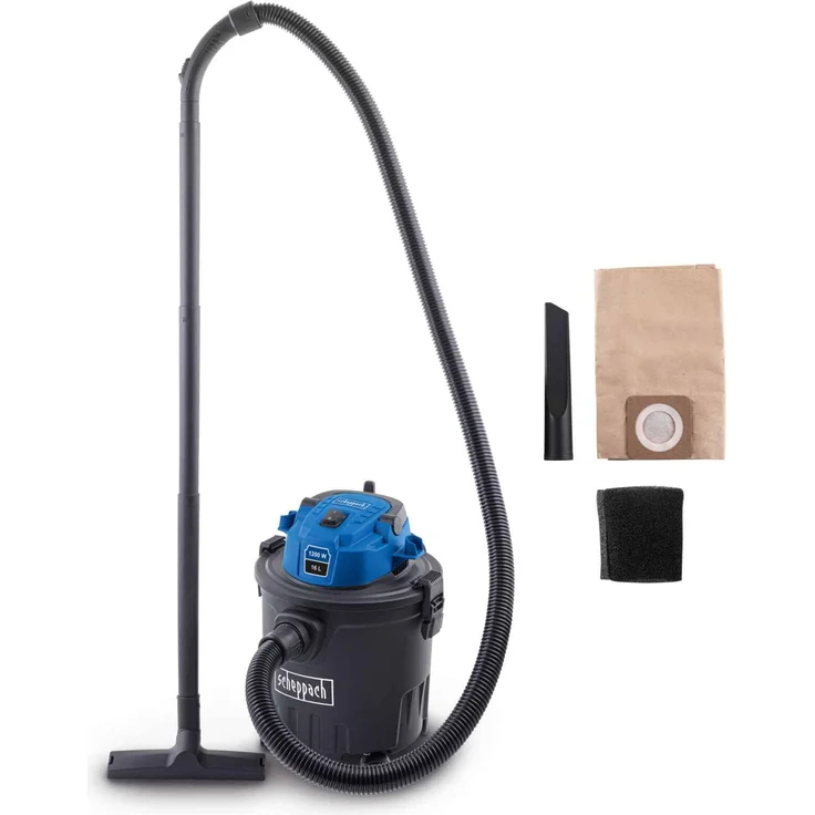 Scheppach VC16, Elektro Nass-/Trockensauger mit 1200 W, 16 L Fassungsvermögen, 20 kPa, 1,8 m Schlauchlänge, schwarz
