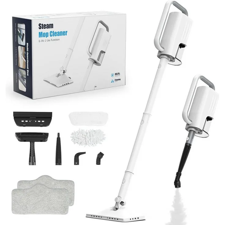 Teendow 6-in-1 Dampfreiniger mit 1200 W, beutellos, 400 ml Wassertank, 7 m Kabellänge, Dampfwischmopp für alle Haushalte
