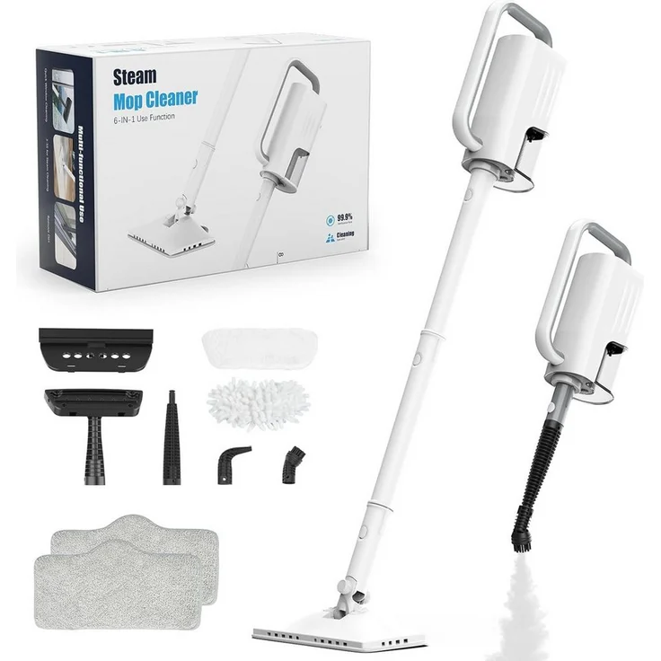 Teendow 6-in-1 Dampfreiniger mit 1200 W, beutellos, 400 ml Wassertank, 7 m Kabellänge, Dampfwischmopp für alle Haushalte