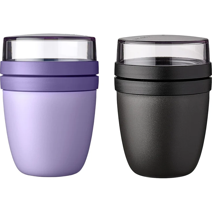 Mepal | Lunchpot Ellipse Mixed | Vivid Lilac + Nordic Black | Müslibecher to go | Unterteilung für Joghurt & Müsli | 500 ml + 200 ml | Geeignet für Gefrierschrank, Mikrowelle & Spülmaschine – Bild 1