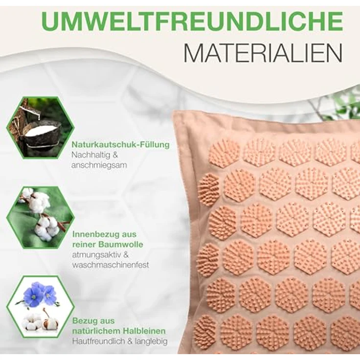 BACKLAxx® Akupressurmatte mit Kissen, nachhaltige Halbleinenüberzüge, 6.960 Akupressurspitzen, gefüllt mit 100% Kokosfasern und Naturlatex, antibakteriell und schmutzabweisend – Bild 4