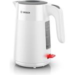 Bosch kabelloser Wasserkocher My Moment TWK2M161, Abschaltautomatik, Überhitzungsschutz, Tassenanzeige, entnehmbarer Kalkfilter, Trockengehschutz, Dampfstopp-Automatik, 1,7 L, 2400 W, Weiß matt